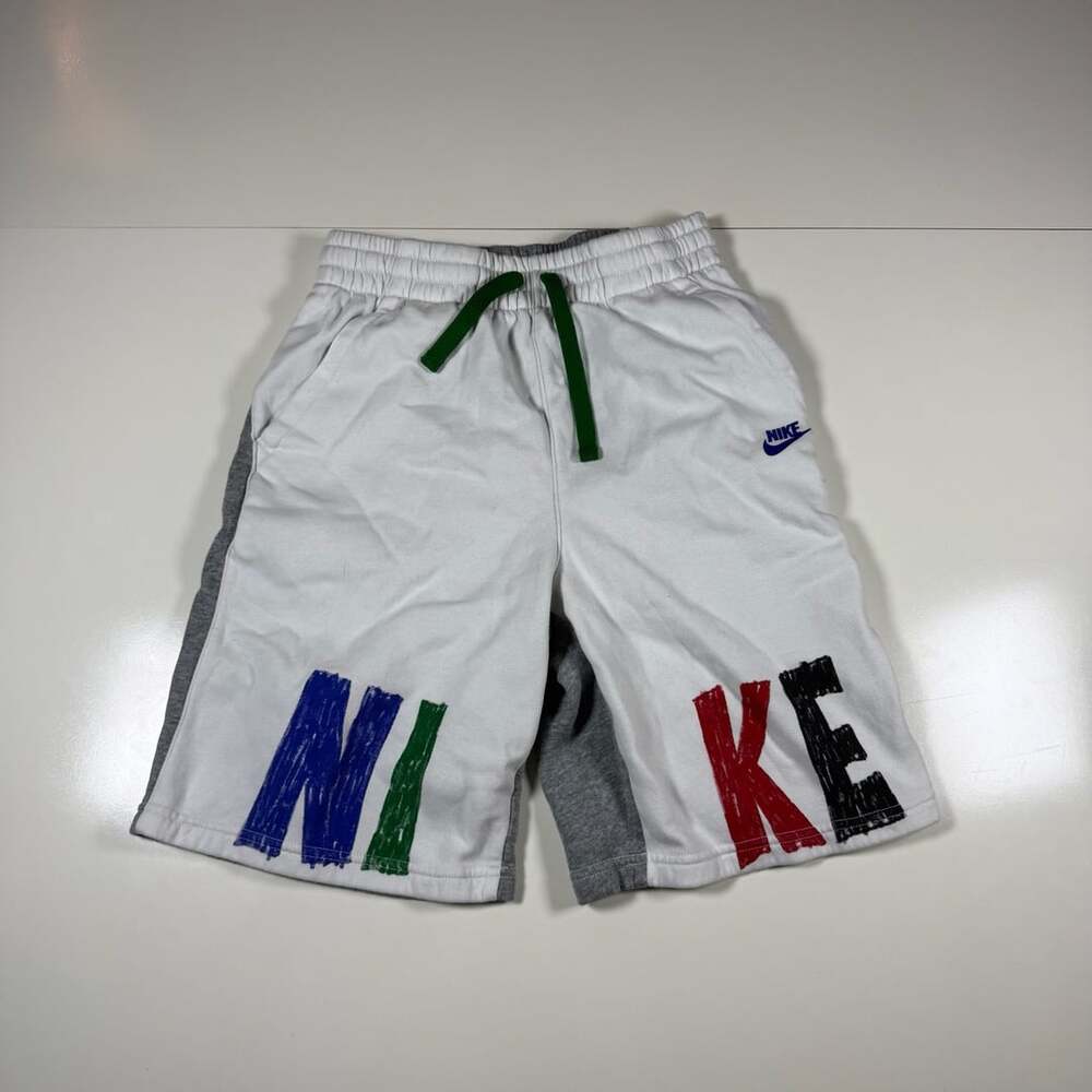 Nike Youth XL White Gray Multicolor Logo Sweat Shorts Drawstring